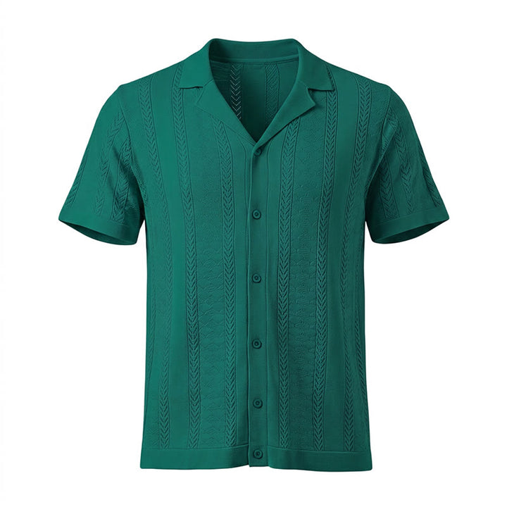 Camicia da uomo a maglia con motivo a chevron e righe verticali, fresca e casual per l'estate. - image 14