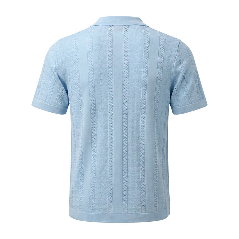 Camicia da uomo a maglia con motivo a chevron e righe verticali, fresca e casual per l'estate. - image 12