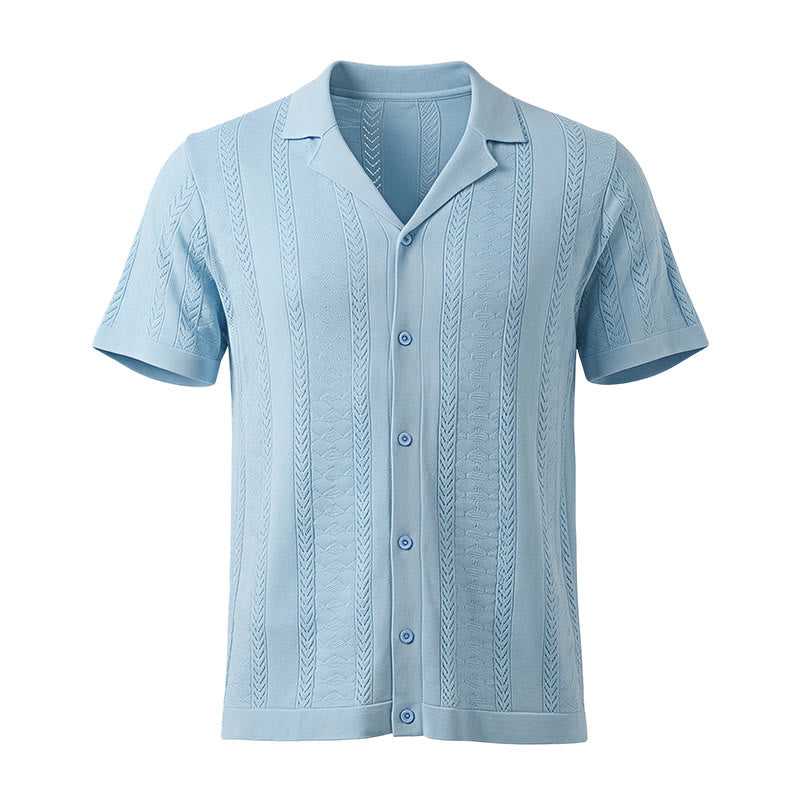 Camicia da uomo a maglia con motivo a chevron e righe verticali, fresca e casual per l'estate. - image 11