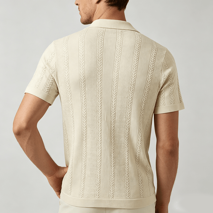 Camicia da uomo a maglia con motivo a chevron e righe verticali, fresca e casual per l'estate. - image 3
