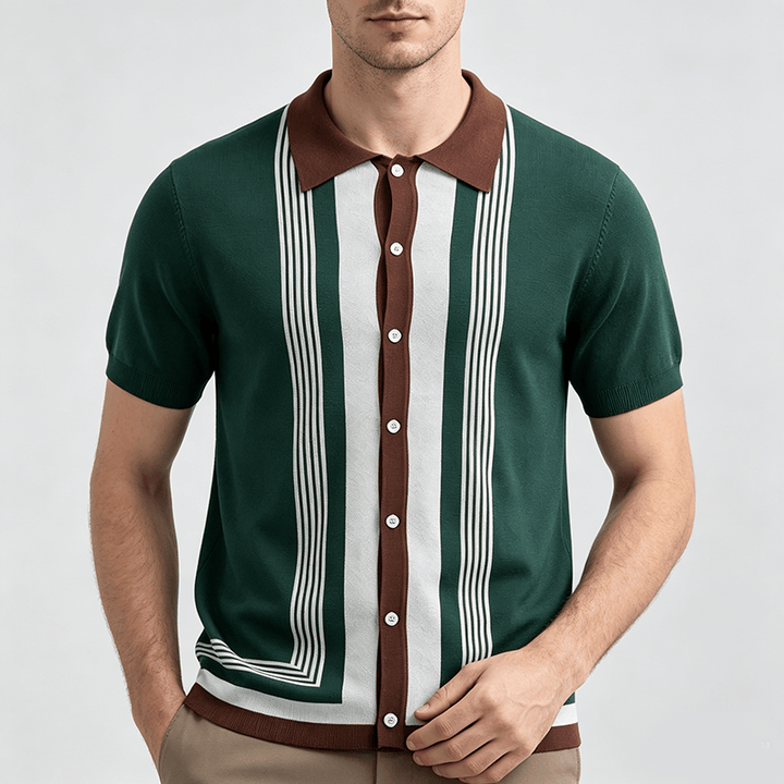 Camicia da uomo estiva a righe con blocchi di colore - image 1