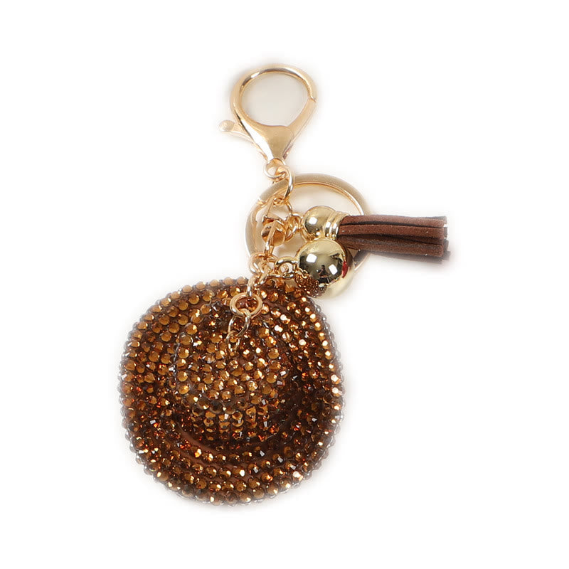 Portachiavi con cappello da cowboy western scintillante e tempestato di strass. - Caffè - image 1