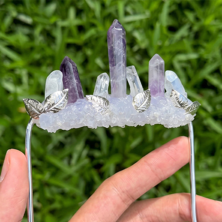 Spilla da taschino a forma di corona in cristallo naturale, realizzata a mano. - Viola scuro - image 8