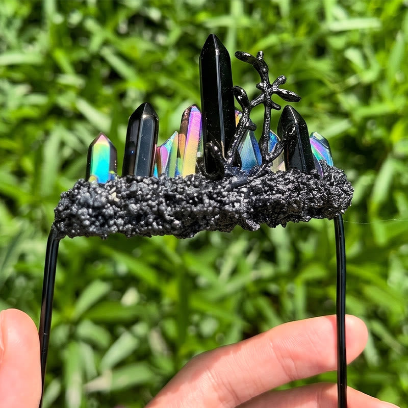 Spilla da taschino a forma di corona in cristallo naturale, realizzata a mano. - Nero e multicolore - image 11