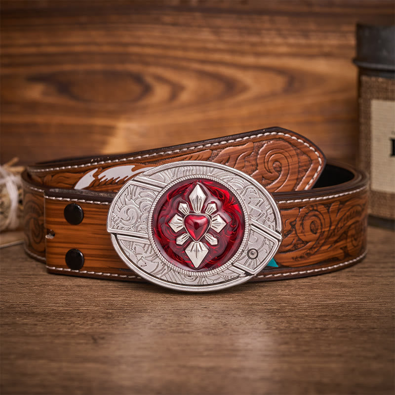 Cintura in pelle con fibbia a coltello pieghevole nascosto a forma di cuore cremisi gotico fai-da-te - Cuore Cremisi - Cintura di piume marroni - 40 - image 7