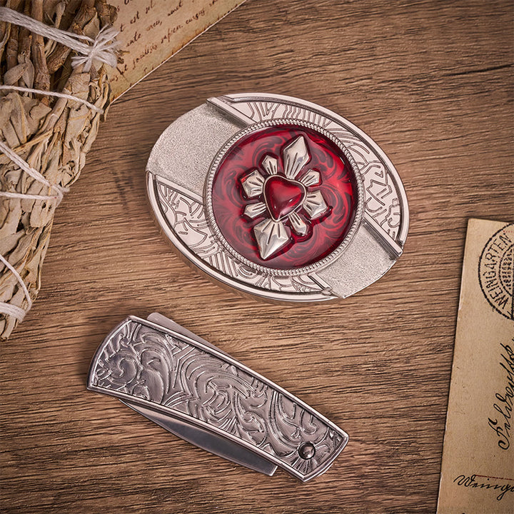 Cintura in pelle con fibbia a coltello pieghevole nascosto a forma di cuore cremisi gotico fai-da-te - image 10