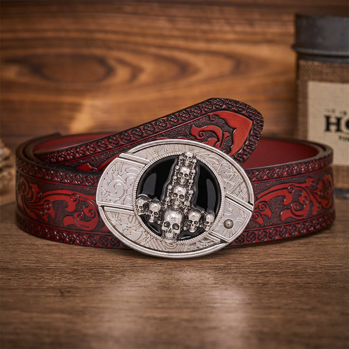 Cintura in pelle con fibbia a coltello pieghevole nascosto, teschio e croce di lusso, stile dark luxury fai-da-te. - Croce con teschio - Cintura intagliata marrone - 42 - image 6
