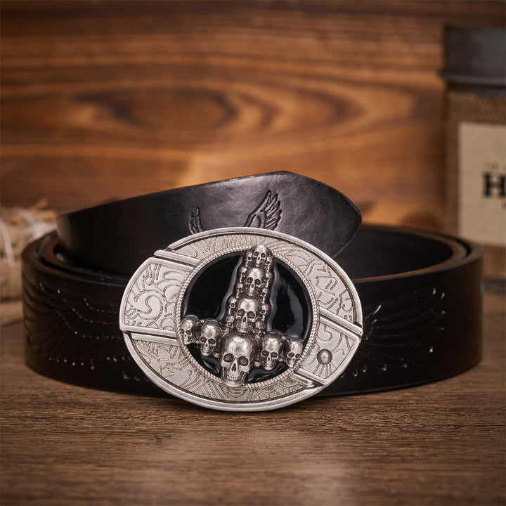 Cintura in pelle con fibbia a coltello pieghevole nascosto, teschio e croce di lusso, stile dark luxury fai-da-te. - Croce con teschio - Cintura nera con aquila in rilievo - 42 - image 2