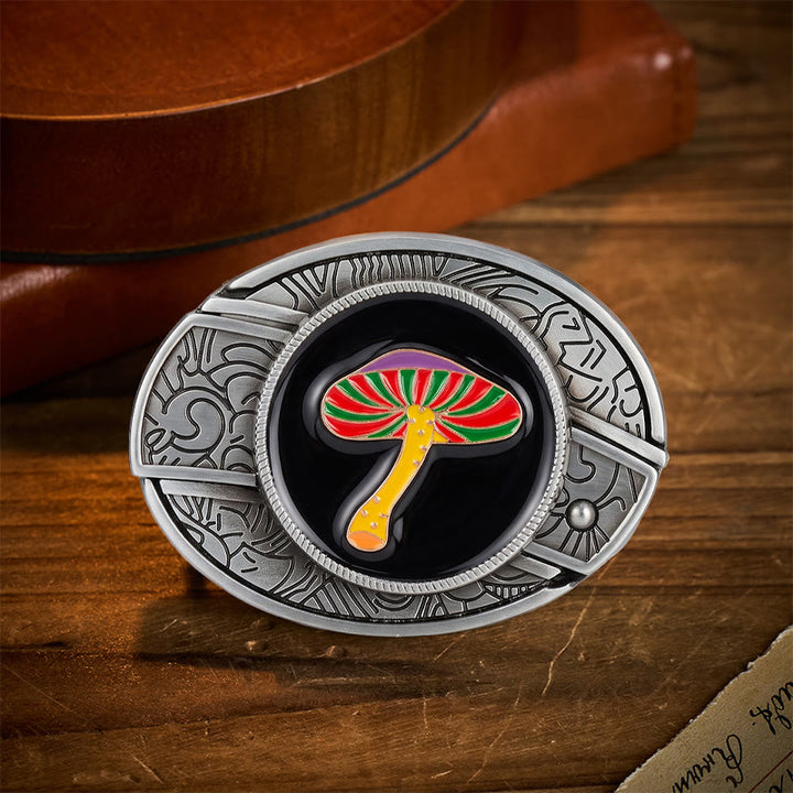 Cintura in pelle con fibbia a forma di coltello pieghevole nascosto a forma di fungo psichedelico arcobaleno. - Fungo Arcobaleno - Senza cintura - Cintura non inclusa - image 0