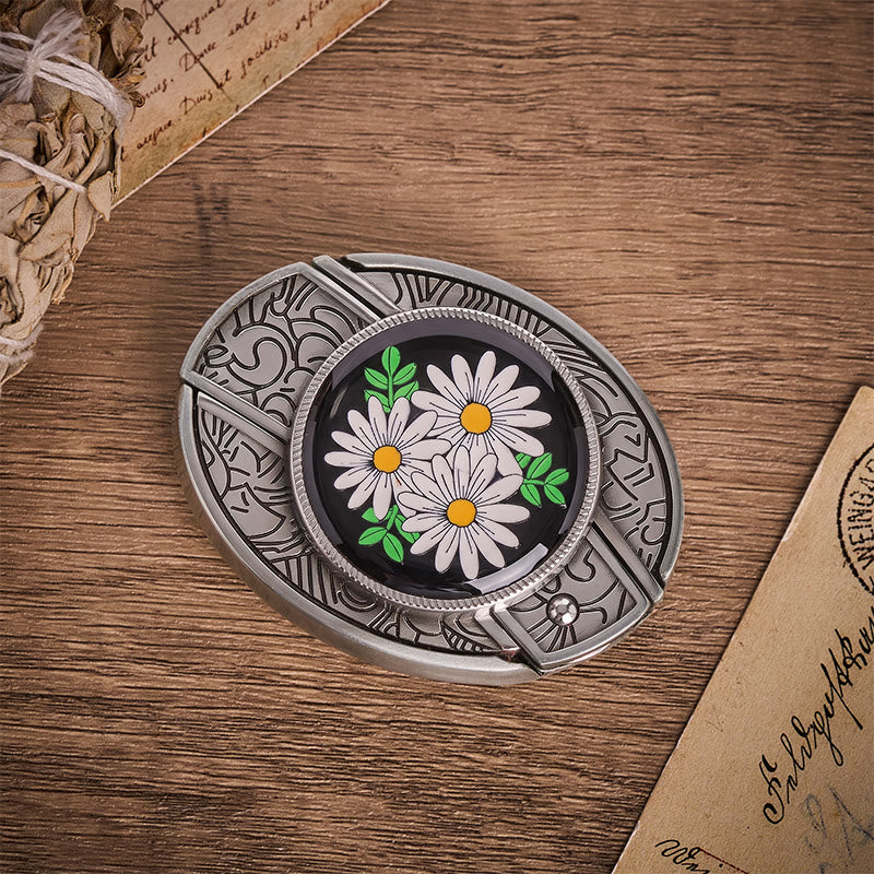 Cintura in pelle con fibbia a coltello pieghevole nascosto White Daisy Daydream - image 9