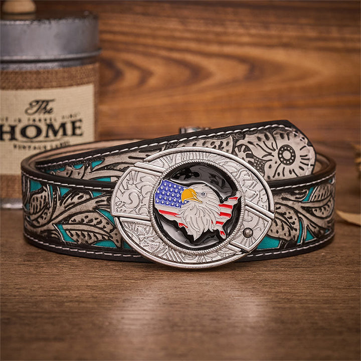 Cintura in pelle con fibbia a coltello pieghevole nascosto e bandiera americana Freedom Eagle. - Bandiera dell'aquila americana - Cintura grigia a fiori - 42 - image 8