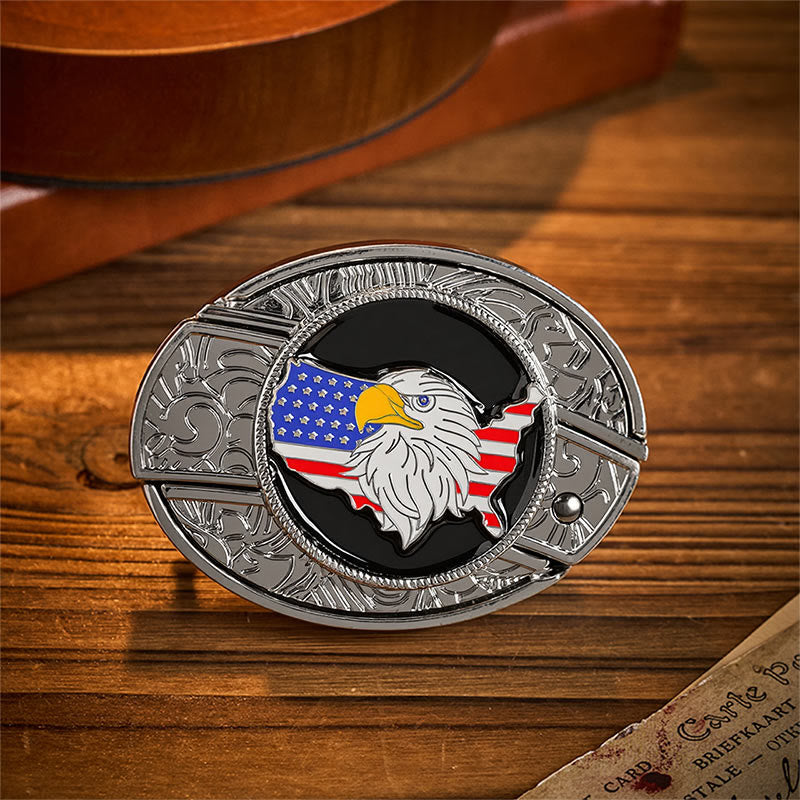 Cintura in pelle con fibbia a coltello pieghevole nascosto e bandiera americana Freedom Eagle. - Bandiera dell'aquila americana - Senza cintura - Cintura non inclusa - image 0