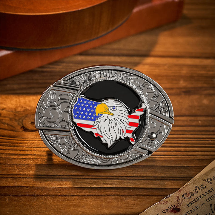 Cintura in pelle con fibbia a coltello pieghevole nascosto e bandiera americana Freedom Eagle. - Bandiera dell'aquila americana - Senza cintura - Cintura non inclusa - image 0