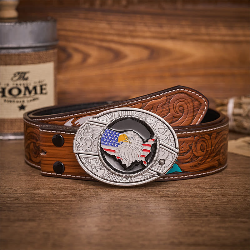 Cintura in pelle con fibbia a coltello pieghevole nascosto e bandiera americana Freedom Eagle. - Bandiera dell'aquila americana - Cintura di piume marroni - 40 - image 7