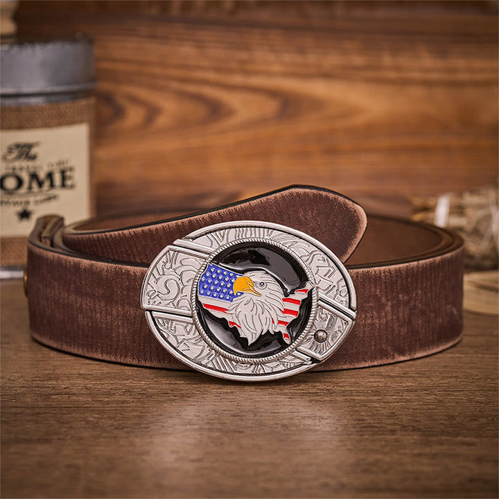 Cintura in pelle con fibbia a coltello pieghevole nascosto e bandiera americana Freedom Eagle. - Bandiera dell'aquila americana - Cintura marrone effetto invecchiato - 42 - image 5