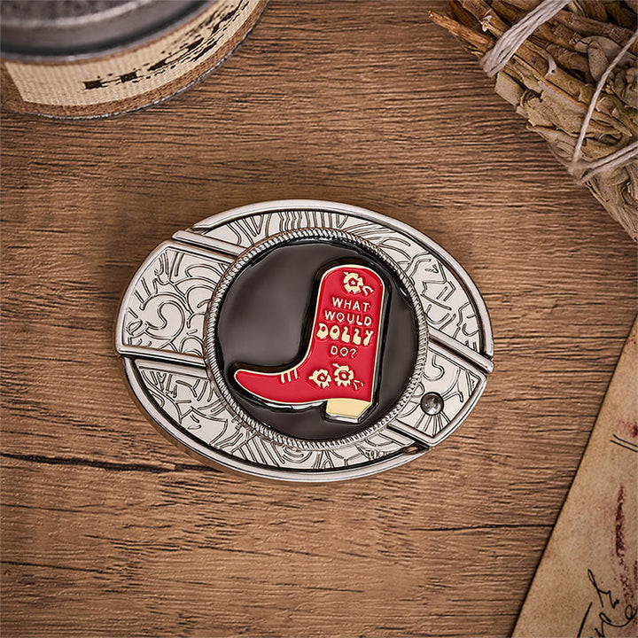 Cintura in pelle con fibbia a coltello pieghevole nascosto in uno stivale da cowboy rosso. - image 9