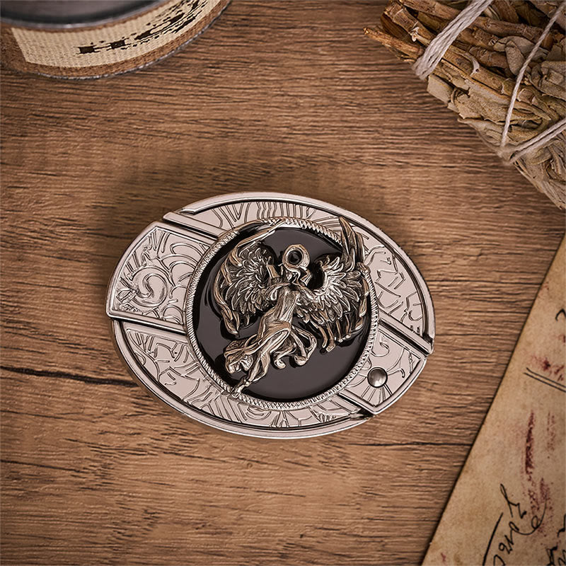 Cintura in pelle con fibbia a coltello pieghevole nascosto "Angelo della Protezione e della Fede". - image 10