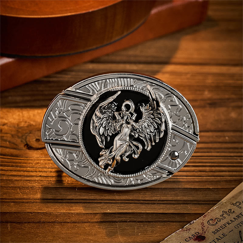 Cintura in pelle con fibbia a coltello pieghevole nascosto "Angelo della Protezione e della Fede". - Angelo - Senza cintura - Cintura non inclusa - image 0