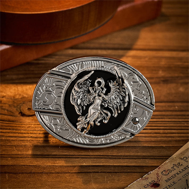 Cintura in pelle con fibbia a coltello pieghevole nascosto "Angelo della Protezione e della Fede". - Angelo - Senza cintura - Cintura non inclusa - image 0