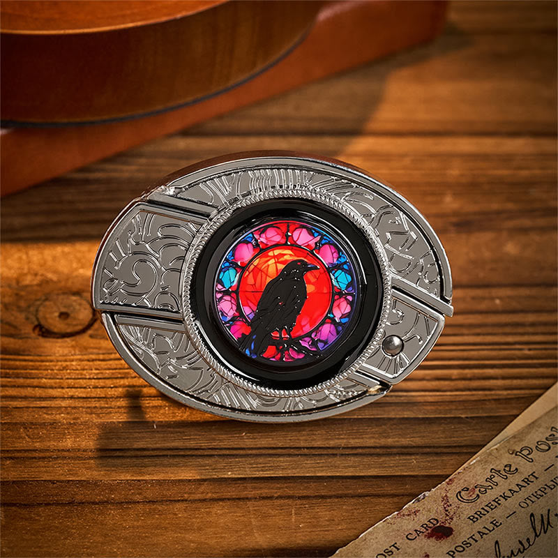 Cintura in pelle con fibbia a coltello pieghevole nascosto Midnight Raven Window. - Finestra del Corvo - Senza cintura - Cintura non inclusa - image 0
