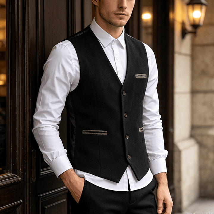 Gilet da uomo casual da completo, stile vintage, con texture, adatto a tutte le stagioni. - Nero - 3XL - image 4