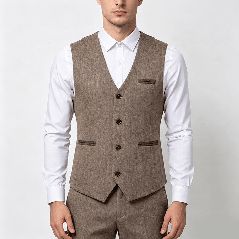 Gilet da uomo casual da completo, stile vintage, con texture, adatto a tutte le stagioni. - image 1