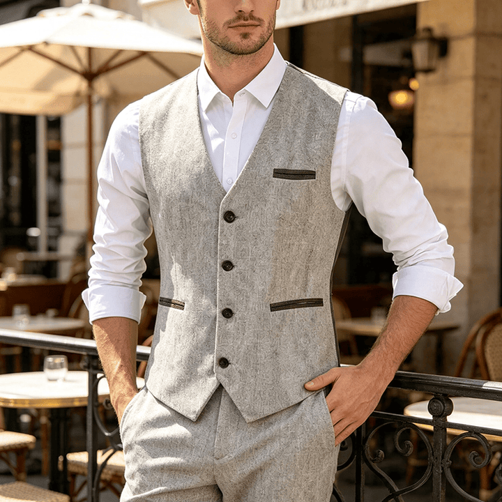 Gilet da uomo casual da completo, stile vintage, con texture, adatto a tutte le stagioni. - Bianco - 3XL - image 5