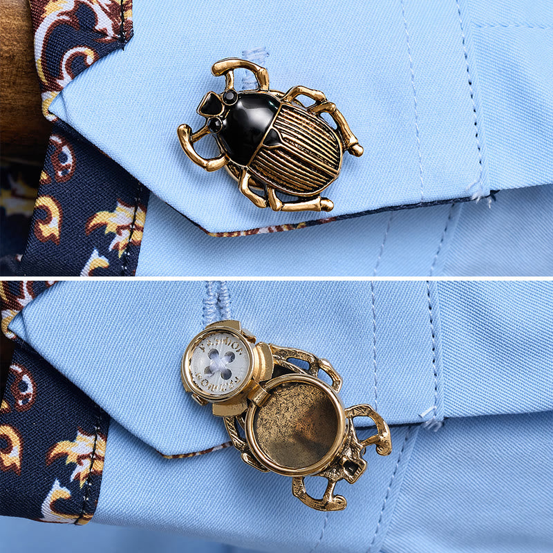 1 paio di copribottoni a scatto con sigillo a forma di scarabeo per camicia. - Oro - image 0