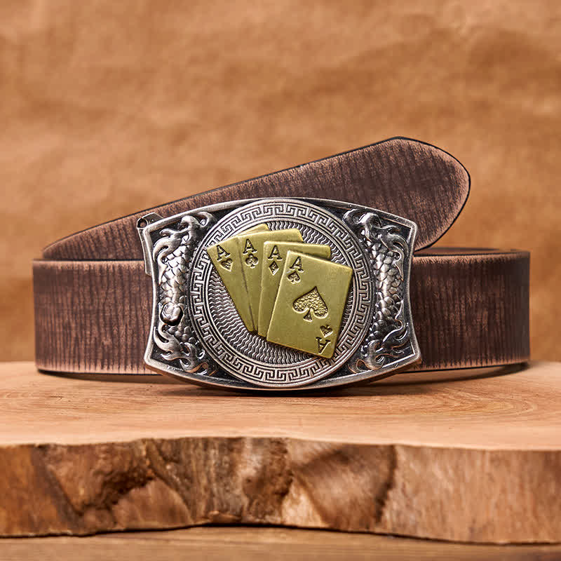 Cintura in pelle con coltello pieghevole nascosto in oro fai da te da uomo - Poker d'oro - Cintura marrone anticata - 42 - image 10
