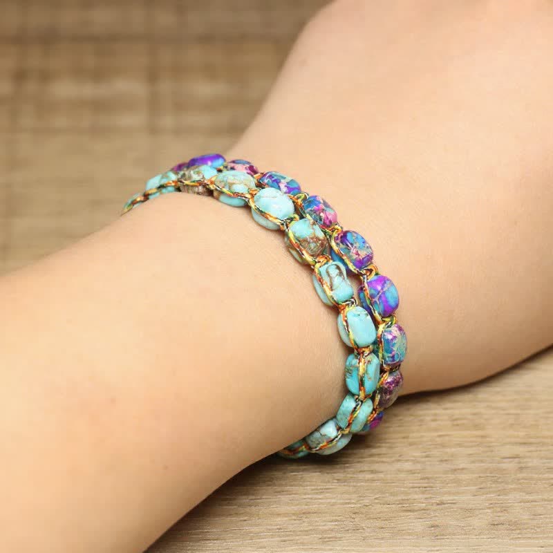 Bracciale regolabile con corda intrecciata e pietra imperatore turchese colorata - image 1