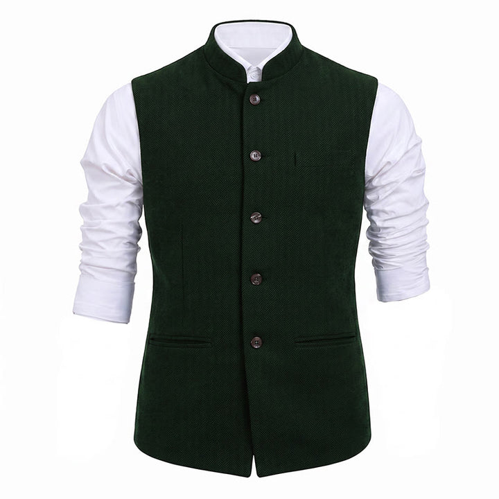 Gilet da uomo in tweed a spina di pesce con colletto alla coreana - image 25