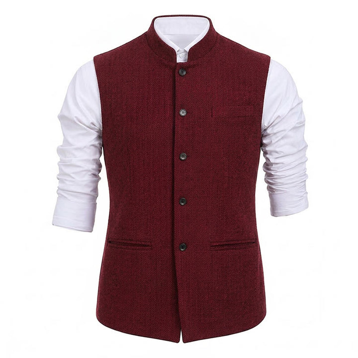 Gilet da uomo in tweed a spina di pesce con colletto alla coreana - image 23
