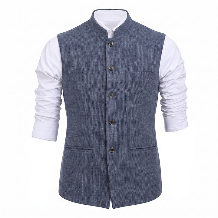 Gilet da uomo in tweed a spina di pesce con colletto alla coreana - image 29