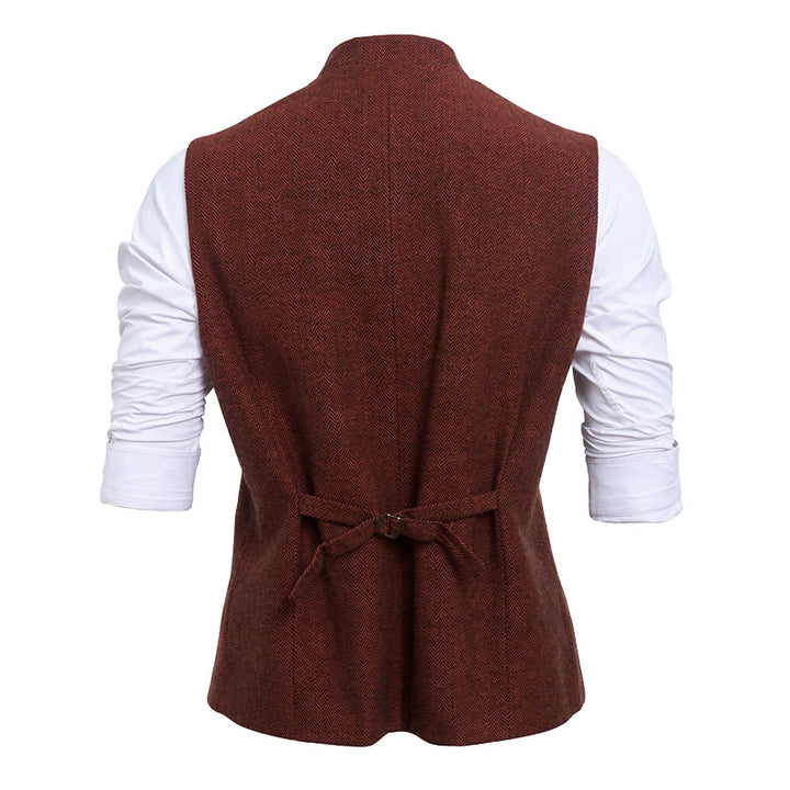 Gilet da uomo in tweed a spina di pesce con colletto alla coreana - image 18