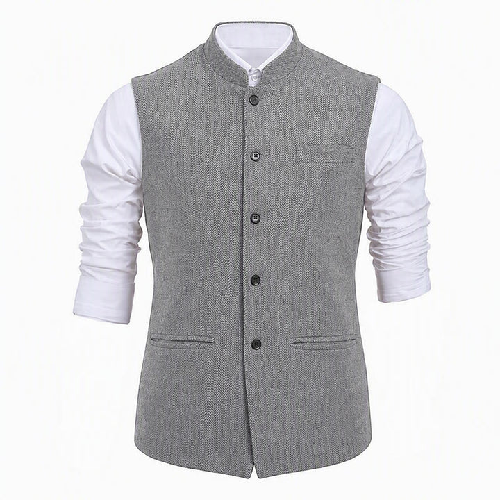 Gilet da uomo in tweed a spina di pesce con colletto alla coreana - image 20