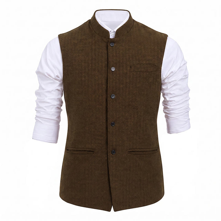 Gilet da uomo in tweed a spina di pesce con colletto alla coreana - image 31