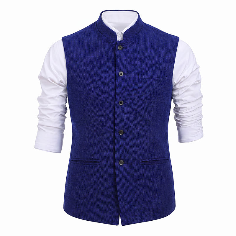 Gilet da uomo in tweed a spina di pesce con colletto alla coreana - image 26