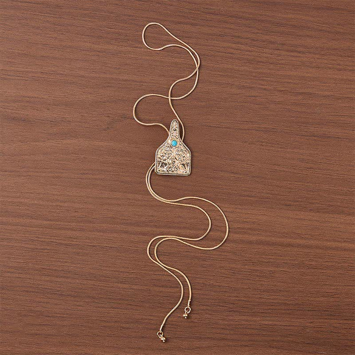 Collana bolo a forma di Y con targhetta per bestiame e decorazioni turchesi - image 3