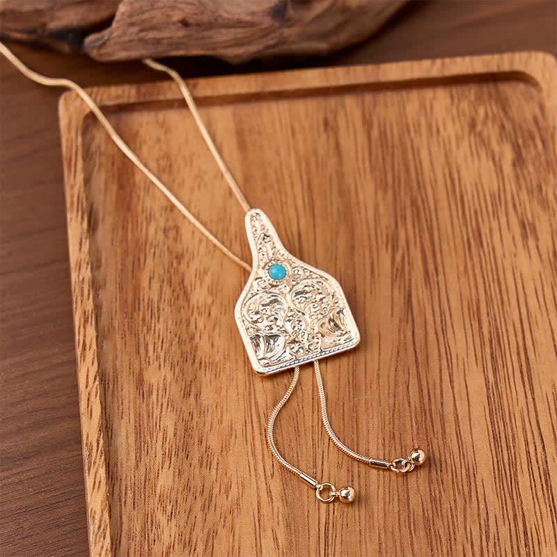 Collana bolo a forma di Y con targhetta per bestiame e decorazioni turchesi - Oro - image 0
