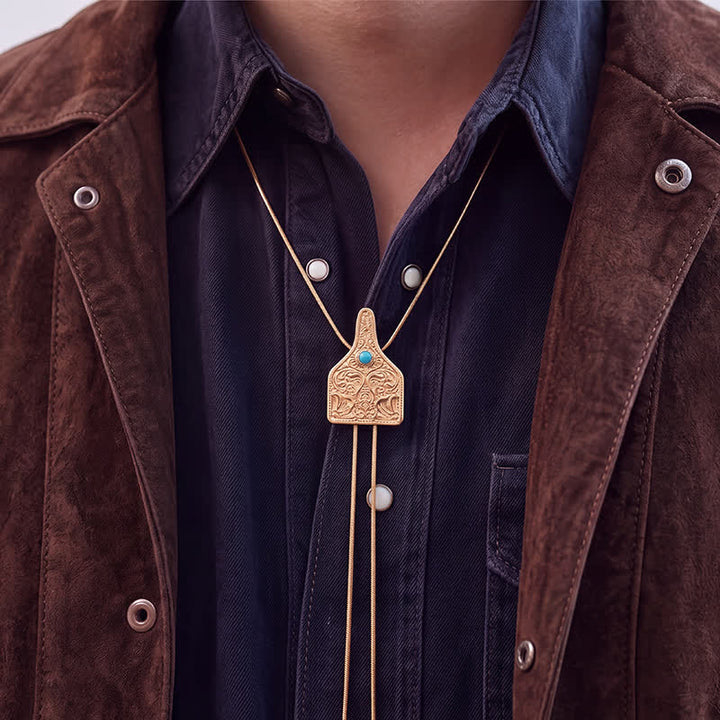 Collana bolo a forma di Y con targhetta per bestiame e decorazioni turchesi - image 1