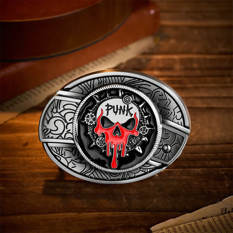 Cintura in pelle con fibbia a coltello pieghevole nascosto fai-da-te a tema Blood Punk Skull. - Teschio Blood Punk - Senza cintura - Cintura non inclusa - image 0