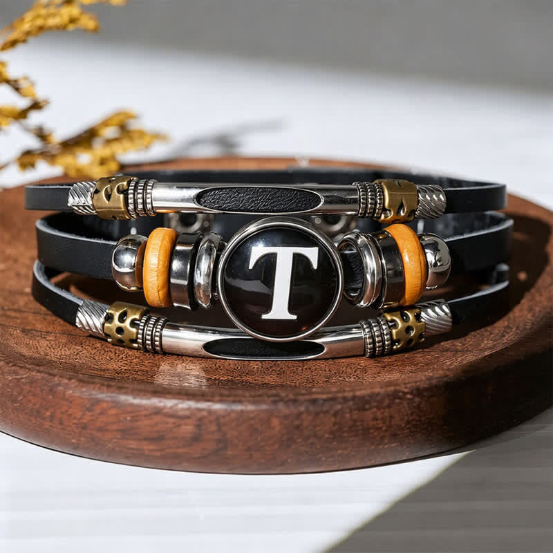 Bracciale in pelle con gemma e iniziale "Time" (26 pezzi). - Lettera T - image 24