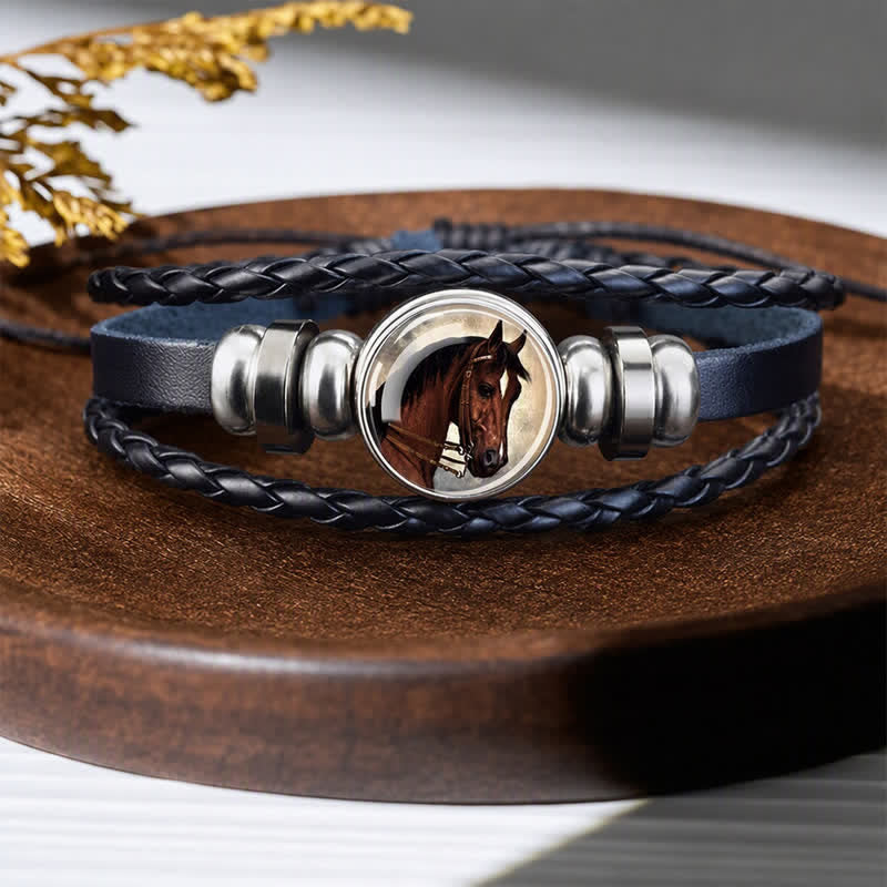 Bracciale regolabile in pelle con ciondolo a forma di testa di cavallo e perline di vetro. - Testa di cavallo - image 4