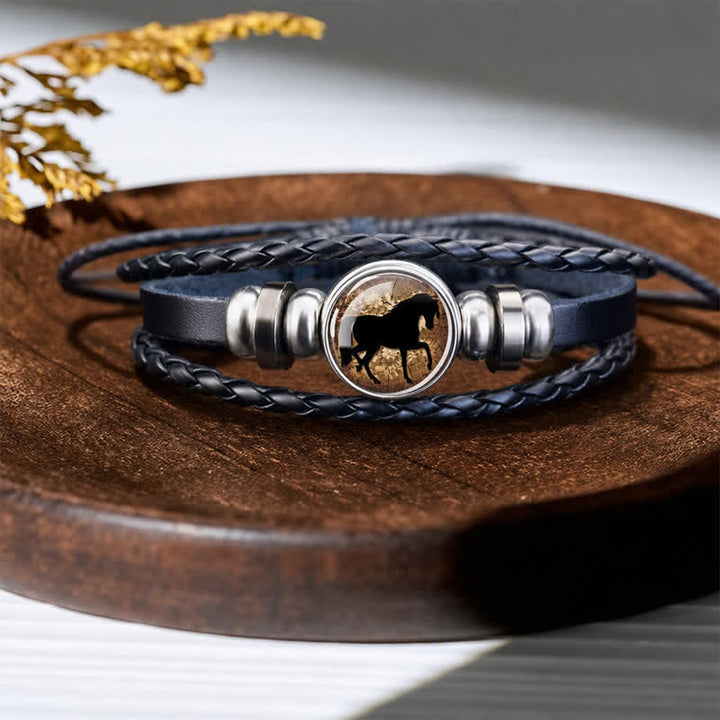 Bracciale regolabile in pelle con ciondolo a forma di testa di cavallo e perline di vetro. - Cavallo Nero - image 3