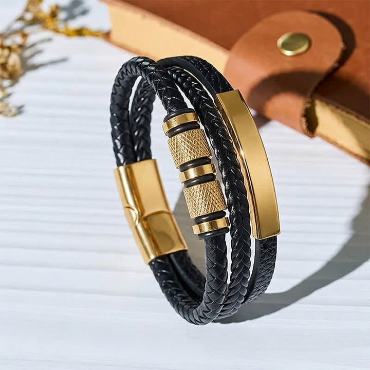 Bracciale minimalista geometrico in pelle intrecciata a più fili - Oro - 23 cm - image 0