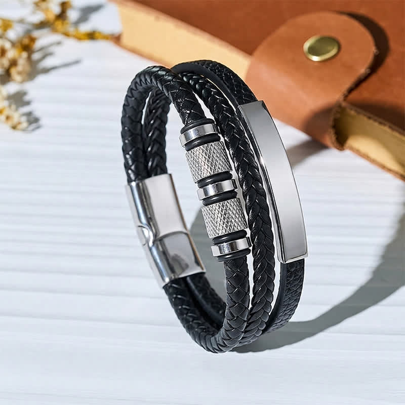 Bracciale minimalista geometrico in pelle intrecciata a più fili - Argento - 23 cm - image 8