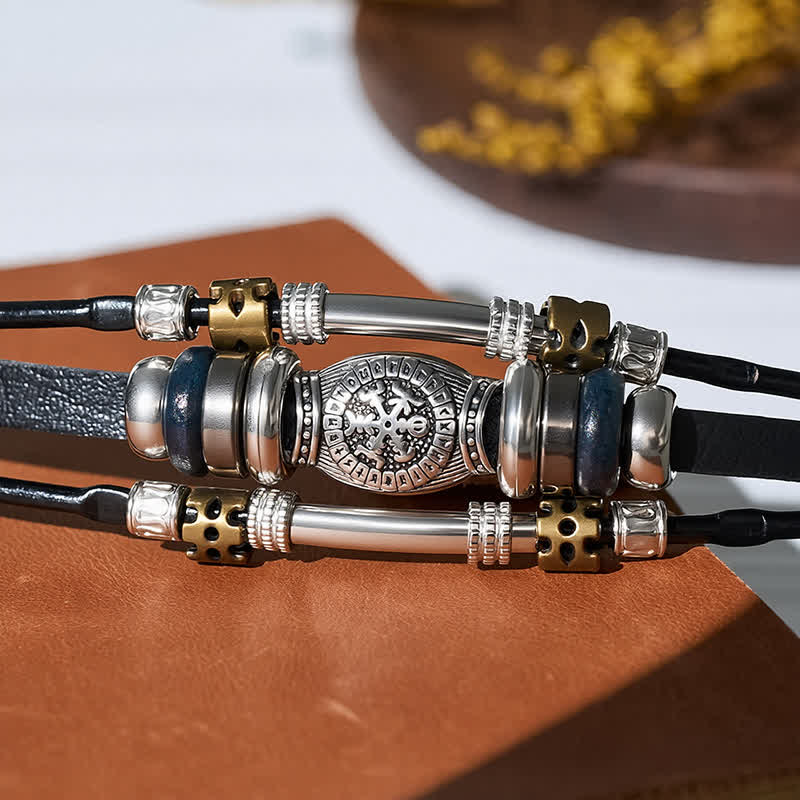 Bracciale vintage in pelle multistrato stile vichingo - image 6