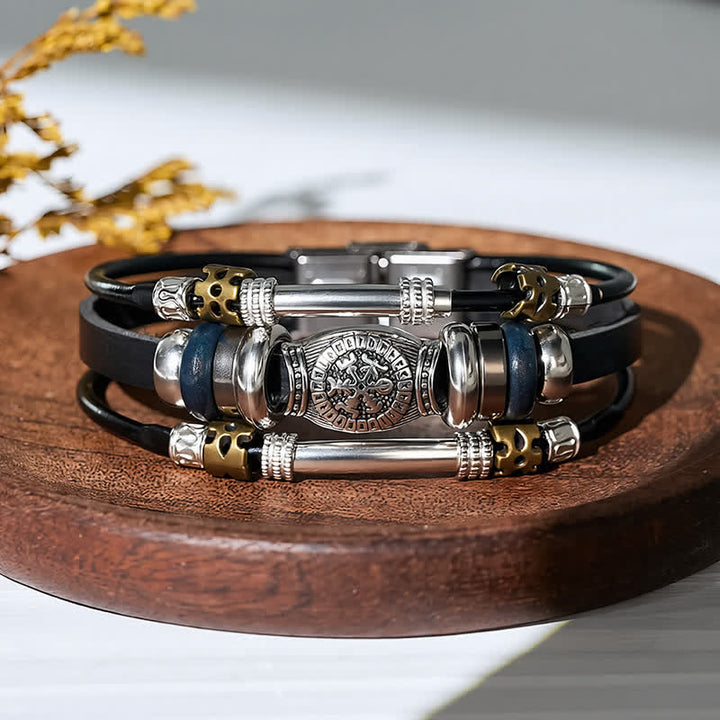 Bracciale vintage in pelle multistrato stile vichingo - image 4