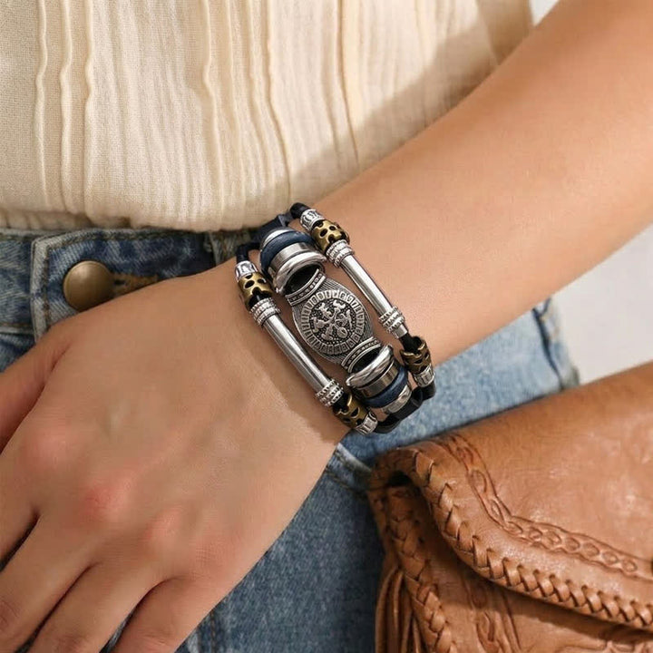 Bracciale vintage in pelle multistrato stile vichingo - image 2