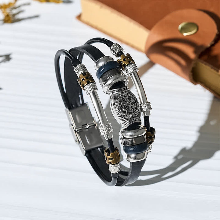 Bracciale vintage in pelle multistrato stile vichingo - Nero - image 0